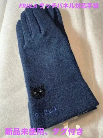 FURLA 네이비 장갑 고양이 자수 미사용 새상품
