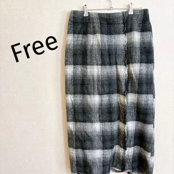 1점 한정 구제 의류 체크 무늬 타이트 롱 스커트 그레이 계열