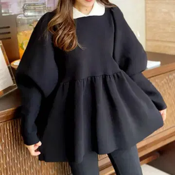 카라 부착 퍼프 하프 밀라노 리브 페플럼