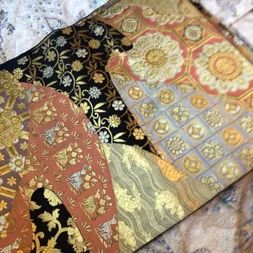 후리소데 후쿠로 오비 칠보 패턴 블랙 골드 컬러