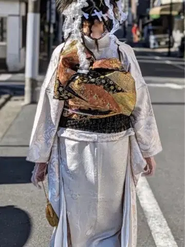 후리소데 후쿠로 오비 칠보 패턴 블랙 골드 컬러