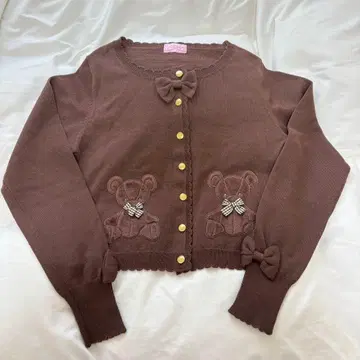 Angelic Pretty 홀리데이 베어 니트 가디건 브라운