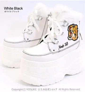 YOSUKE 통굽 하이컷 타이거 와펜 화이트 블랙