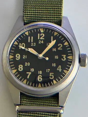 미군 수동 와인딩 손목시계 밀리터리 앤티크 블랙 다이얼 NATO 벨트