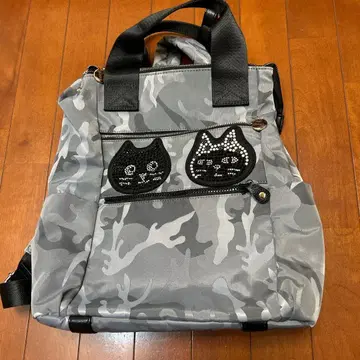 카모플라쥬 그레이 고양이 모티브 백팩