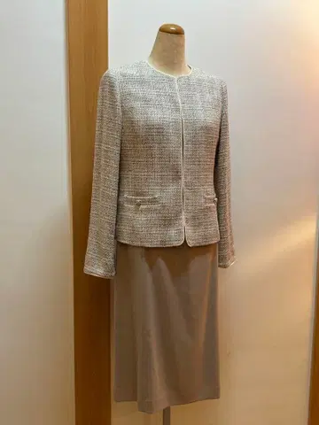 택 포함 졸업 및 입학식용 세레모니 수트 베이지 트위드 자켓