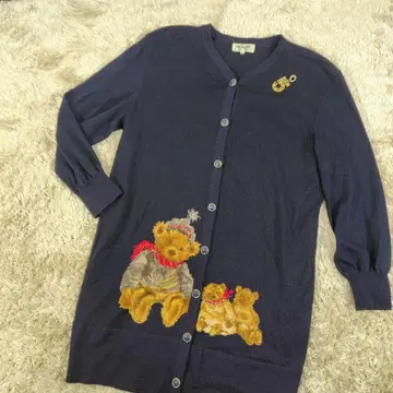 롱 니트 가디건 쇼와 레트로 테디베어