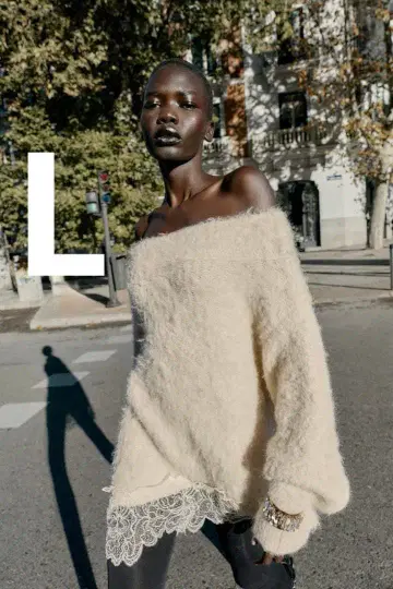 ZARA 레이스 콤비 니트 스웨터