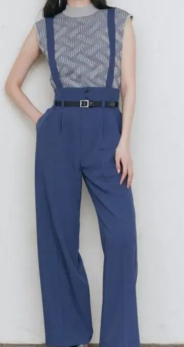 인조 가죽 벨트 서스펜더 팬츠