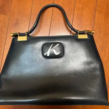 키타무라 네이비 합성 피혁 핸드백 골드 금장 장식