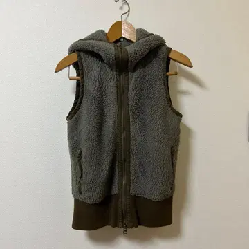 플리스 후드 부착 베스트 그레이