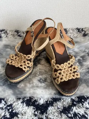 긴자 카네마츠 로프 짜임 장식 웨지 샌들 스페인산