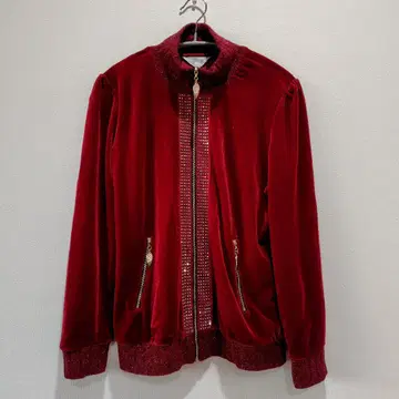 Dancing Heart 빨간색 벨벳풍 블루종 스터드 큐빅