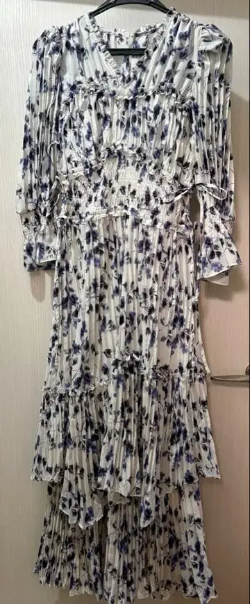 snidel 꽃무늬 롱 드레스 화이트 블루