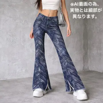 Y2K 00s 헤이세이 갸루 플레어 데님 부츠컷 페인트 가공 밑단 슬릿