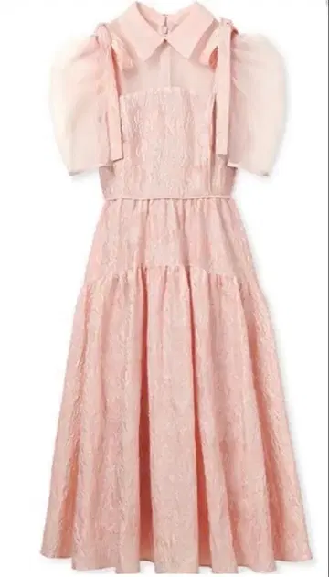 [새상품급] FURFUR 퍼프 슬리브 시어 셔츠 콤비 드레스 원피스