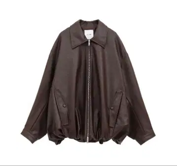 CLANE 페이크 레더 벌룬 재킷 브라운 1