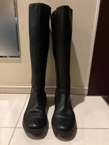 캠퍼 블랙 가죽 롱 부츠 사이드 지퍼