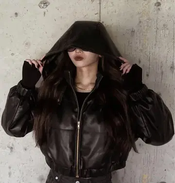 아베일 x shoko 인조 가죽 블루종