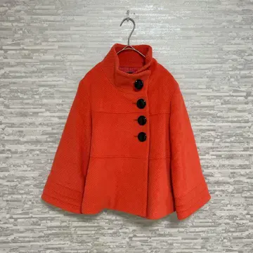 퀸즈 코트 울 혼방 숏코트 오렌지 2 블랙 버튼 레트로