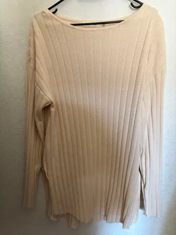 MOUSSY 베이지 리브 긴팔 니트