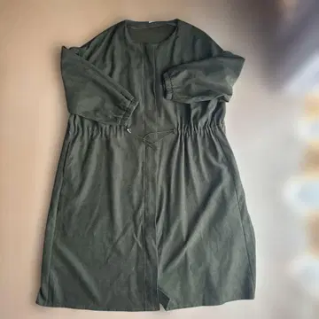 다크 그린 롱 코트 허리 드로우 스트링 포함