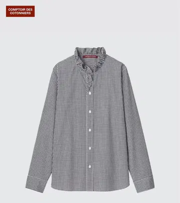 UNIQLO 코튼 스트레치 프릴 셔츠 깅엄 체크 콜라보