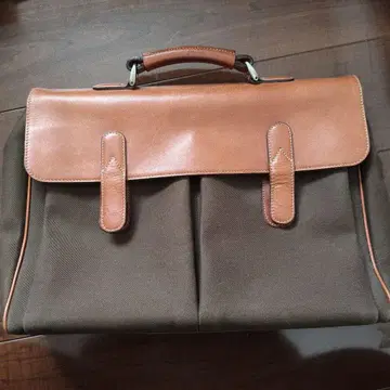 Paul Stuart 브라운 캔버스 가죽 비즈니스 백