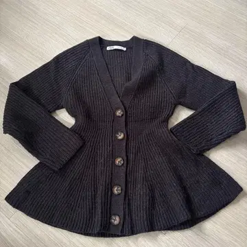 ZARA 다크 그레이 리브 가디건 S 페플럼