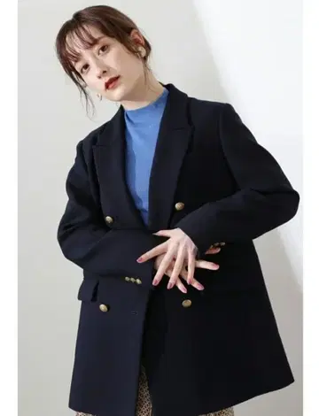 새상품급 질스튜어트 샤르말 더블 자켓 네이비 골드 버튼 M