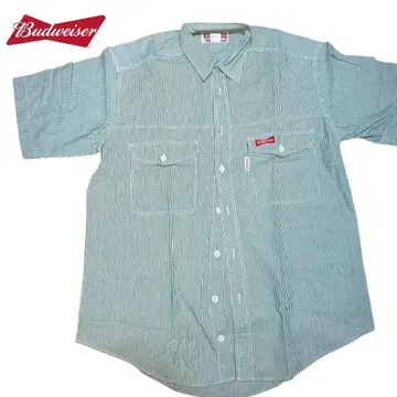 빈티지 90s 버드와이저 남성용 피케 셔츠 라이트 그레이 L 사이즈