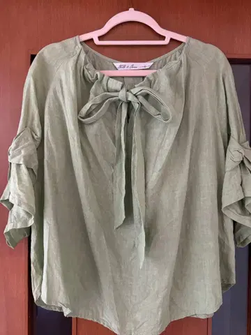 HUG O WAR 린넨 100% 라이트 그린 반팔 셔츠