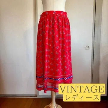 빈티지 마린 프린트 패턴 무릎 아래 기장 스커트