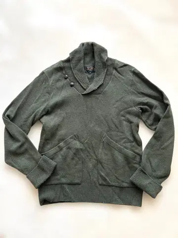 [ 거의 새상품 ] BEAMS 숄카라 니트 스웨터 올리브 그린