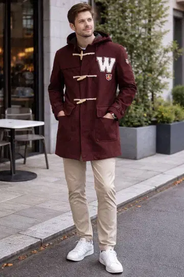 ZARA MAN 밀리터리 코트 토글 후드 부착 마룬