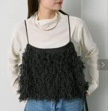 퓨어세신 프린지 자카드 니트 가는 끈 뷔스티에