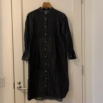 데님풍 셔츠 원피스 7부 소매 프론트 오픈