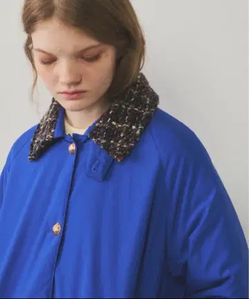 미사용 Unitage 트위드 옷깃 충전솜 하프 코트