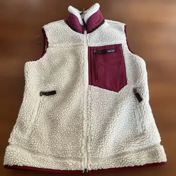 patagonia 플리스 베스트 S 사이즈 화이트/버건디