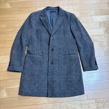 그레이 계열 체크 싱글 브레스 코트