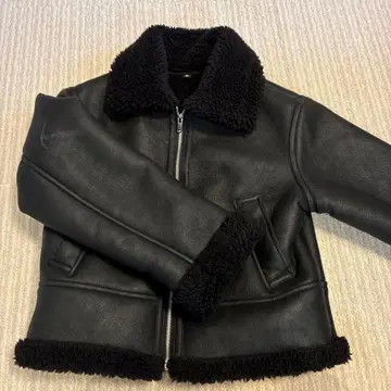 블랙 가죽 무스탕 코트 보아 옷깃