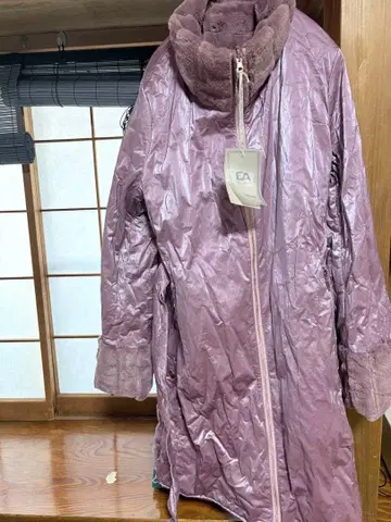 퍼플 퍼 스타일 다운 자켓 롱 기장