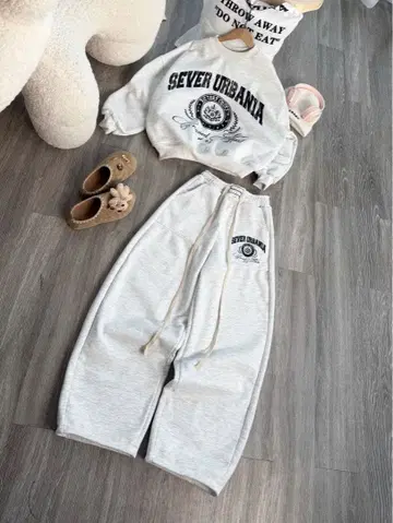 그레이 프린트 맨투맨 셋업 따뜻한 세트 겨울 의류