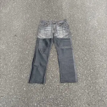 레더 데님 팬츠
