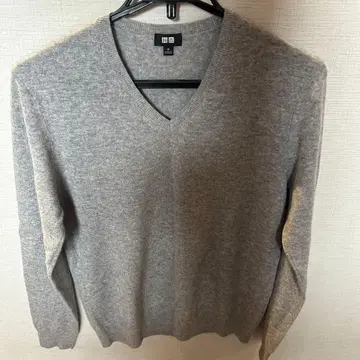 그레이 캐시미어 V넥 스웨터 M