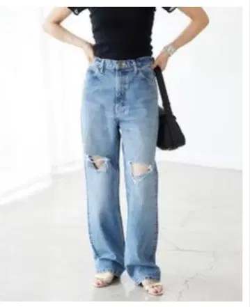 LEE 스트레이트 데미지 데님 팬츠 블루 38