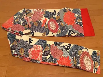 나고야 오비 빨간색과 화이트 꽃무늬