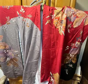 중후리소데 순수 실크 빨간색