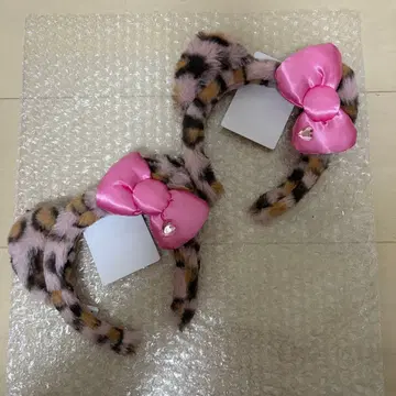 미사용 새상품 USJ 유니버셜 레오파드 무늬 핑크 리본 머리띠 2개 세트