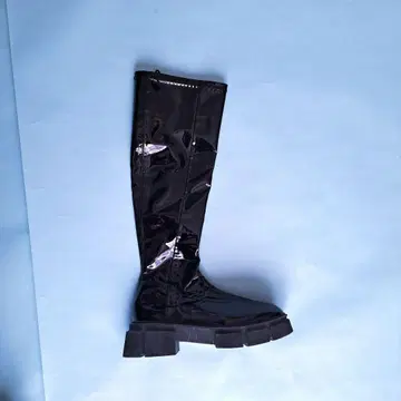 블랙 에나멜 롱 부츠 통굽 스트레치 ZARA